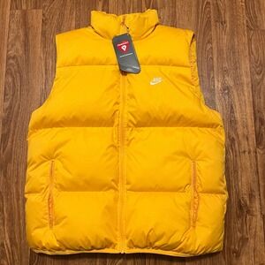 Nike Puffer Vest Men Medium Yellow Primaloft Full Zip Sleeveless Jacket